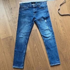 The Kooples Men’s Slim Fit Jeans - Size 31 - Medium Blue Distressed Button Fly